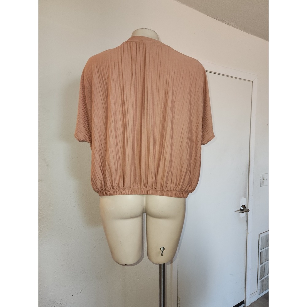 A New day Pleated Blouson Short Sleeve Top Mauve‎ Pink Dolman Crew Neck Size M - Picture 3 of 10